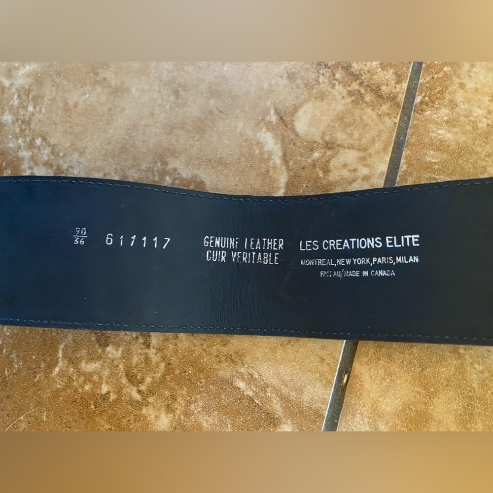 Vintage LES CREATIONS ELITE brown textured leather belt SZ 36 silver buckle Y2K - Picture 11 of 15